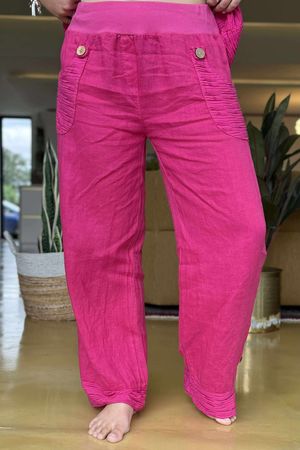 Made in Italy Benji Linen Wave Panel Pant Flamingo